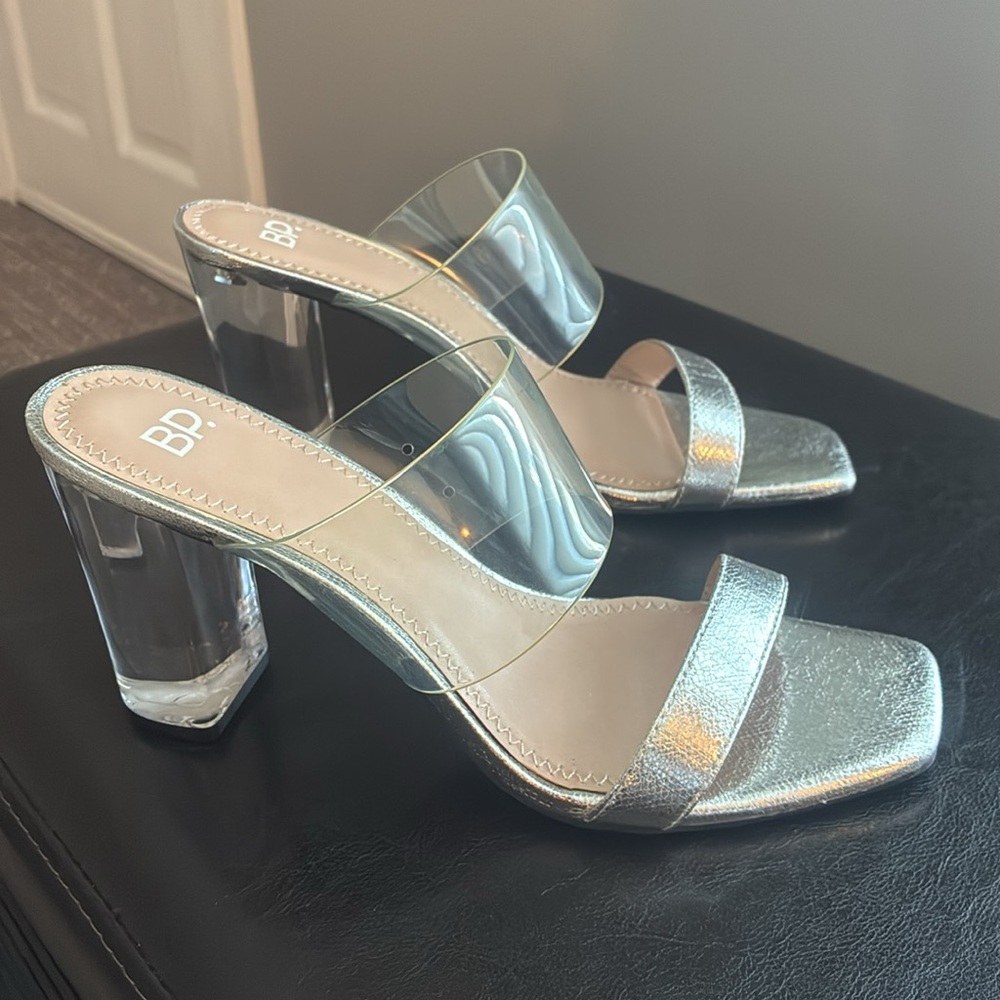 New BP Metallic Silver Heeled Sandals